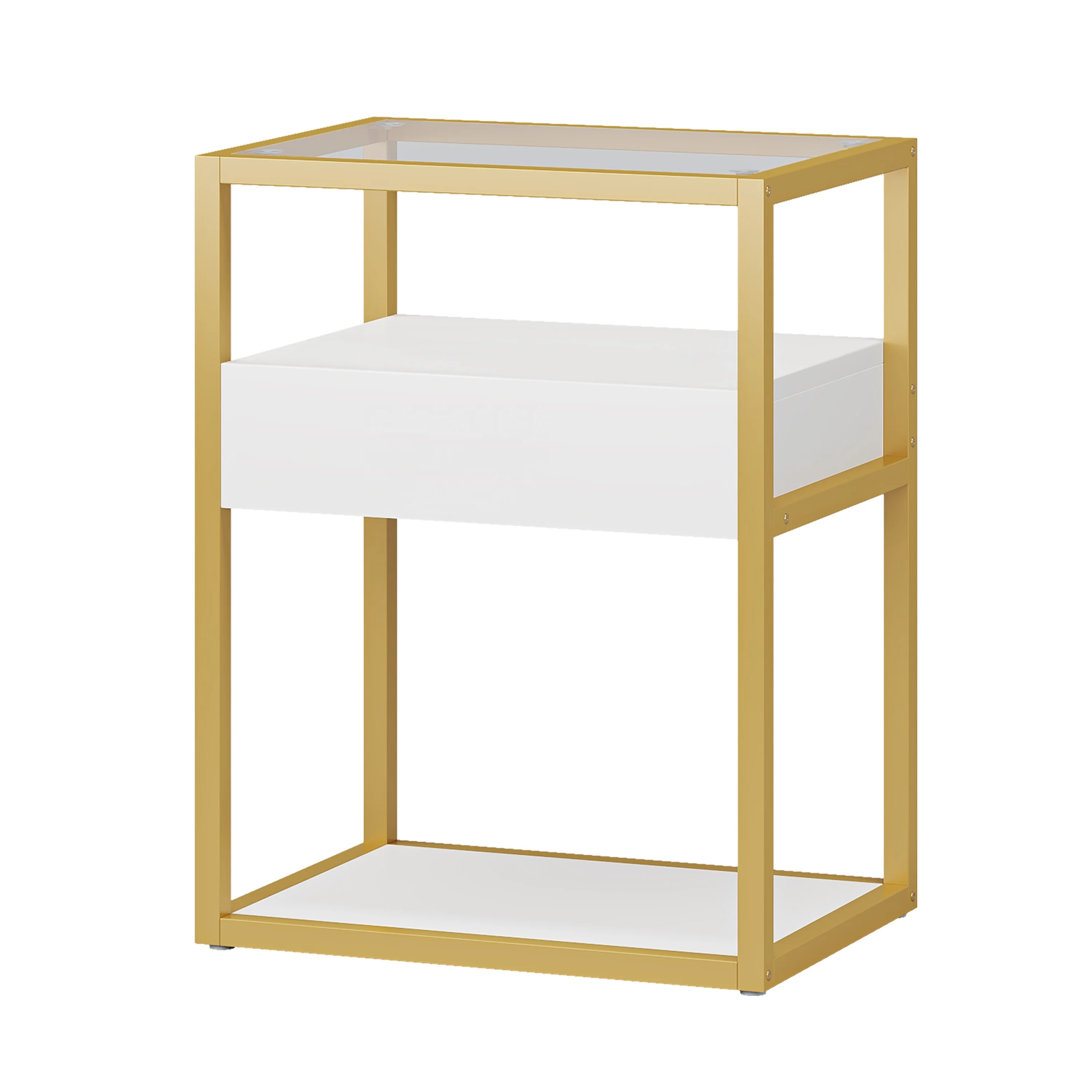 Tribesigns Modern Simple Nightstands Tempered Glass with Drawer Bedside End Table Bedroom Furniture Storage