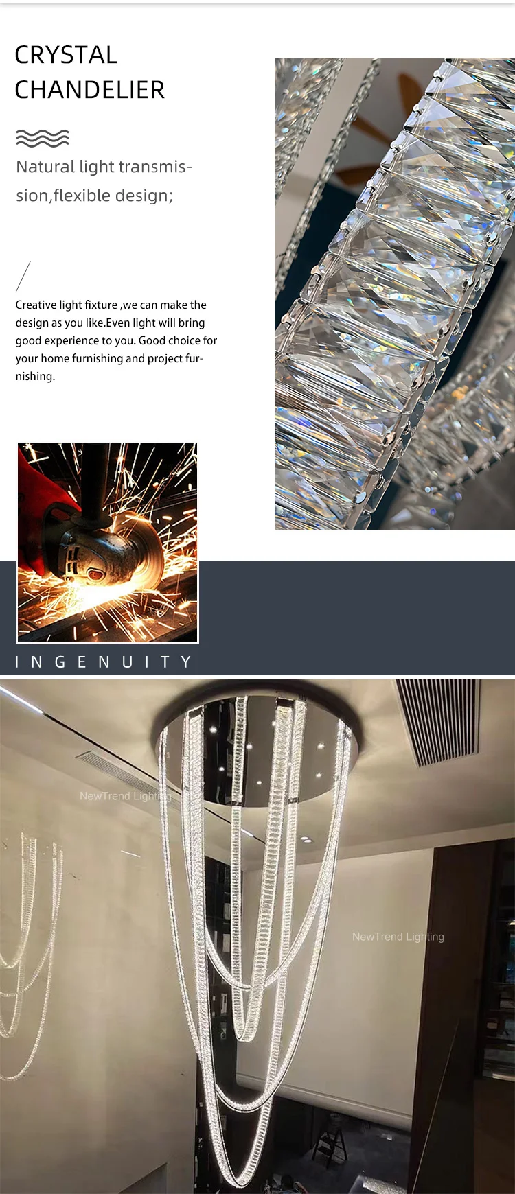CPL-381 Professional Bespoke Large Lighting Indoor Decoration Hotel Lobby Villa Staircase Crystal Led Chandelier supplier