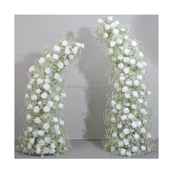 Factory Custom White Gypsophila Flowers Wedding Background Image Decoration Artificial Arch With Iron Frame Wedding Flower Arch