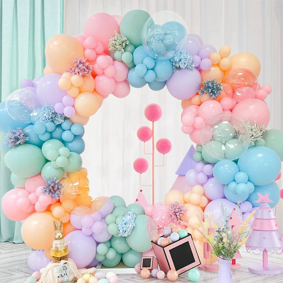 Colorful macaron themed balloon chain garland birthday wedding party balloons