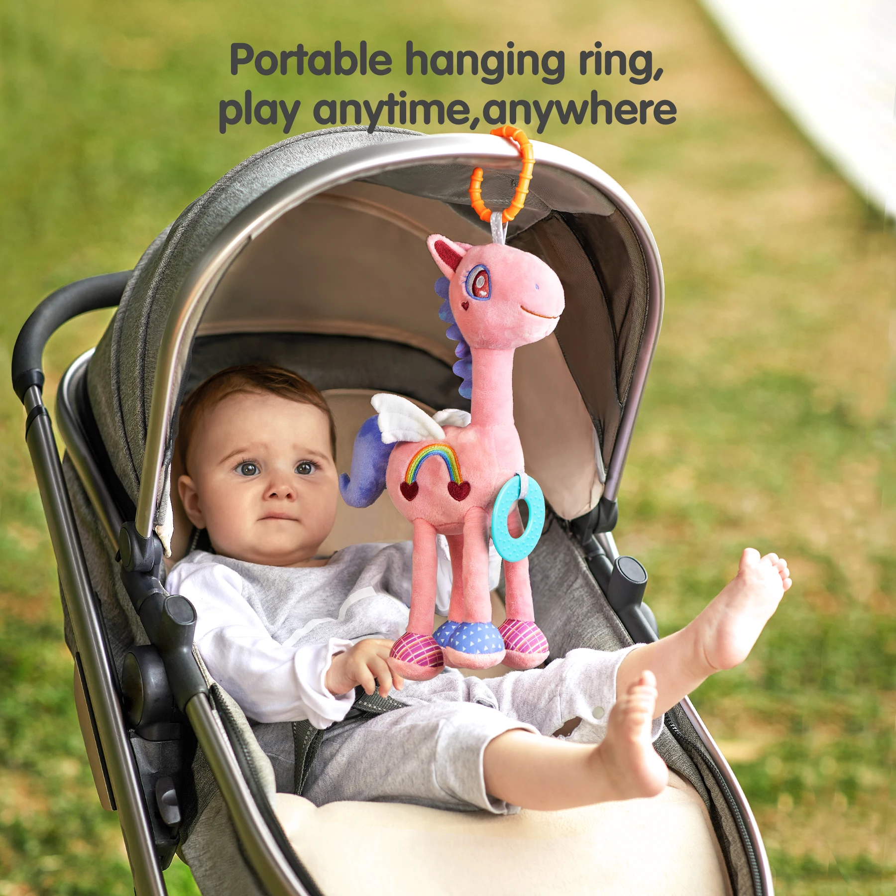 Tumama Kids Pink Unicorn Soft Hanging Rattle Toy Build-in Bell Plush Crib Toys Car Seat Baby Stroller Hanging Toy for Infants