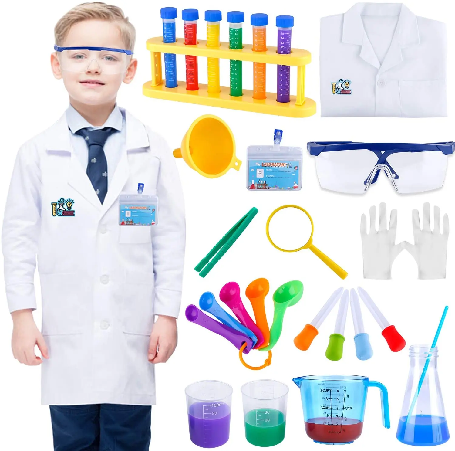 Kids Science Experiment Kit With Lab Coat Scientist Costume Dress Up And Role Pl 