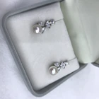 Earrings Chain Hot 8mm Fashion Round White Shape Diamond Earrings New Model Chain Earrings Pearl
