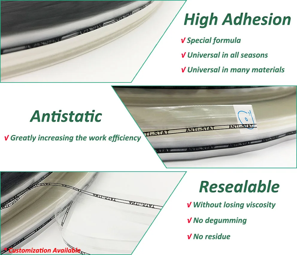 Antistatic Hdpe Film Resealable Bag Sealing Tape with Excellent Antistatic Performance manufacture