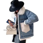 Ladies Coat Customized Ladies Washed Faux Fur Collar Plus Size Women Winter Coat Jeans Denim Jacket