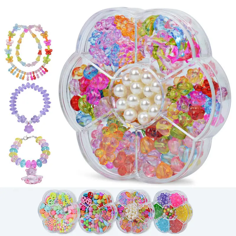  Children Handmade Educational Toys Colorful Acrylic Crafting Beads Kits New Small Plum Blossom Box Beads Sets