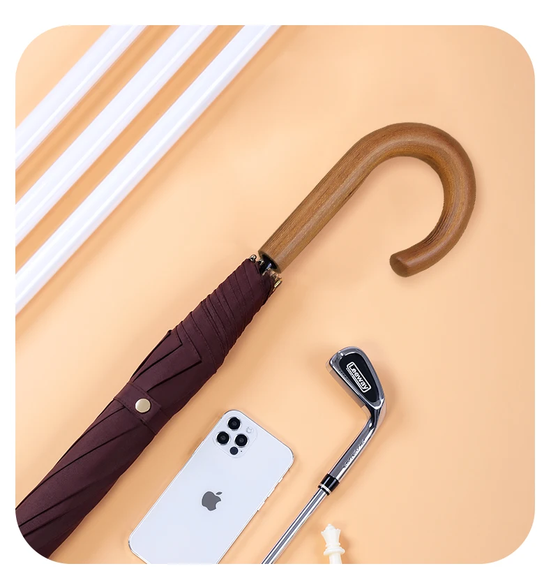 Non-slip wooden handle customized straight umbrella rain big golf umbrella long umbrella with logo mcc golf