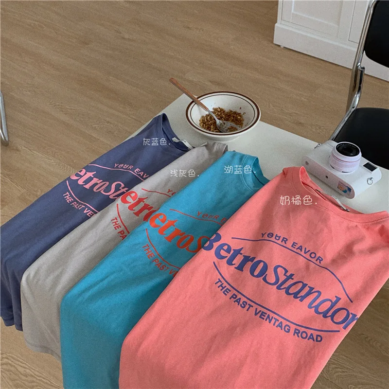 Hot sale korean style women's clothing t-shirts cute loose fit oversized graphic printing casual t shirt for women