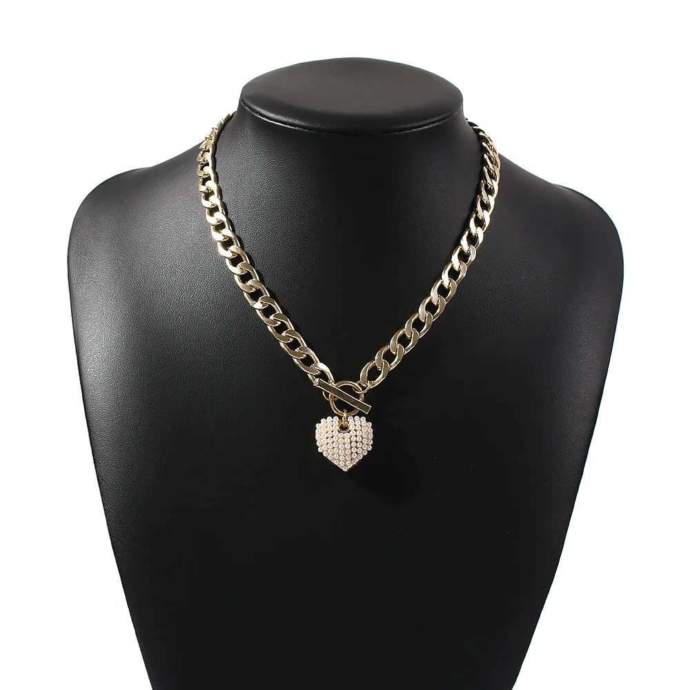Chunky Necklace Statement Necklace Female Personality Bold Water Wave Clavicle Chain Heart Locket Necklace