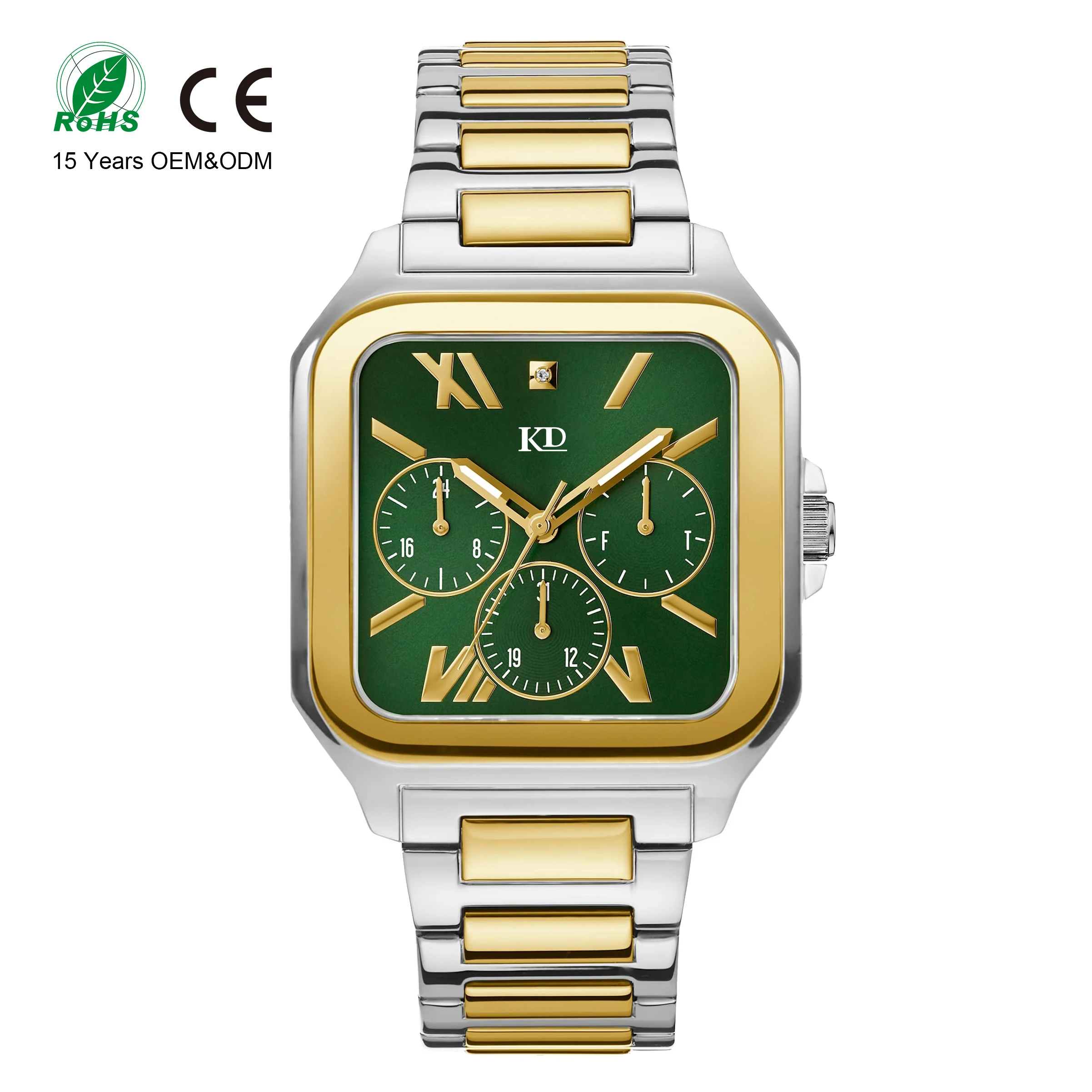 Koda Watch Maker Custom Logo Multi-Tone Square Multifunction Watch 42mm Stainless Steel Mechanical Watches For Men