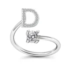 Letter Ring Q826 Women's Adjustable Rhinestone A-Z Letter Initial Name Stackable Ring Letter Ring