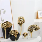 Ornament Gold White Hotel Ornament Tabletop Decorative Hollow Black Gold Luxury Flower Vase Ceramic White