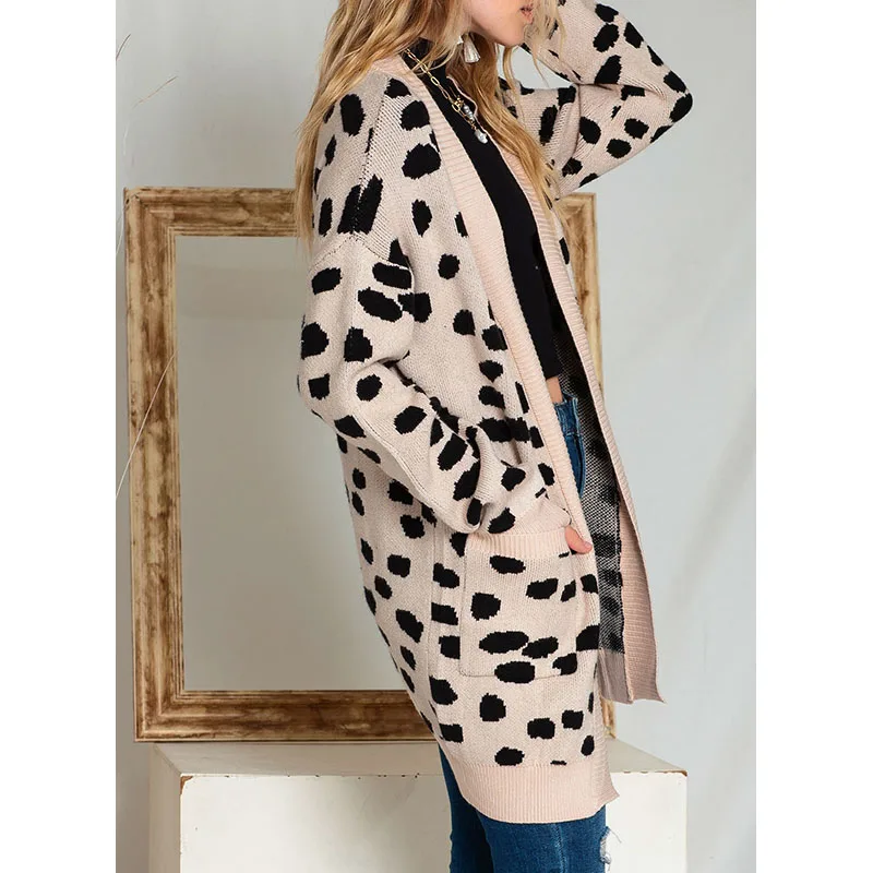 Dear-Lover Odm Private Label Wholesale Sweater Women Leopard Animal Spotted Open Front Knit Cardigan