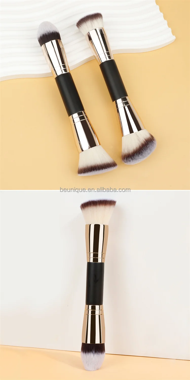 Professional 2 In 1 Single Fluffy Buffing Brush Private Label High Quality Angled Flat Double Ended Head Makeup Foundation Brush