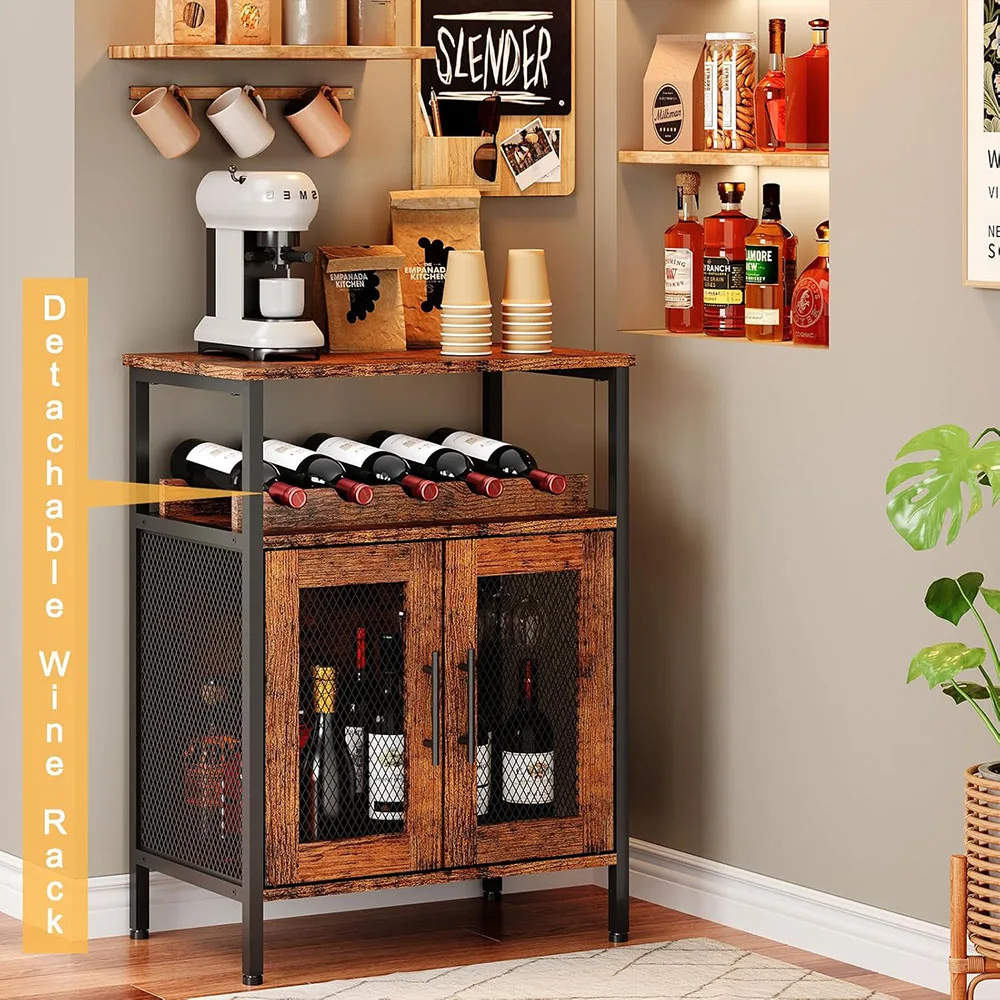 X-cosrack Rustic Brown Small Sideboard Buffet Cabinet Detachable Wine Coffee Bar Rack Glass Holder Patented Living Room Cabinets manufacture