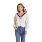 Sweater Women's Fashion V Neck Long Sleeves Color Stripe Pullover Knitted Sweater
