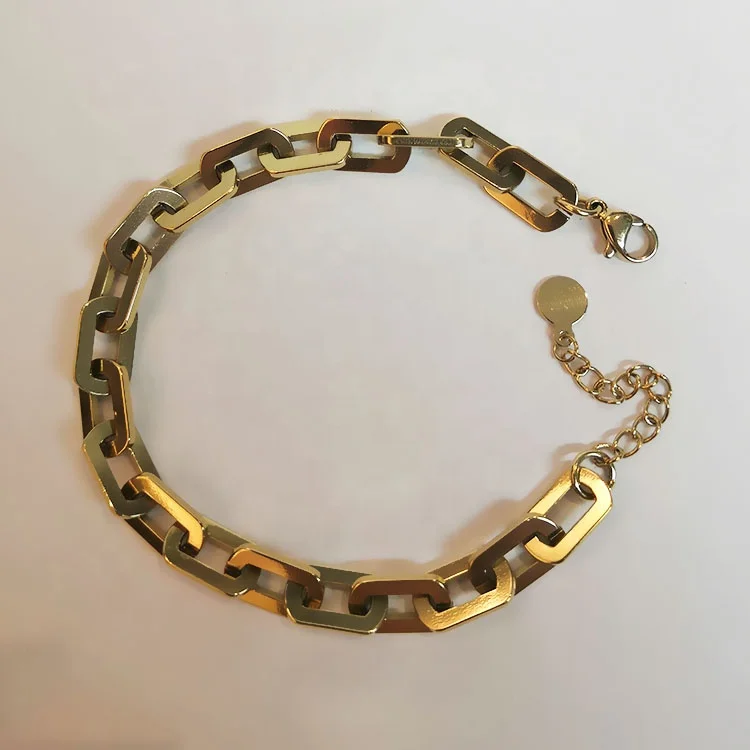 Latest 18K Gold Plated Stainless Steel Jewelry Square Oval Thick Chain Bracelet B202209