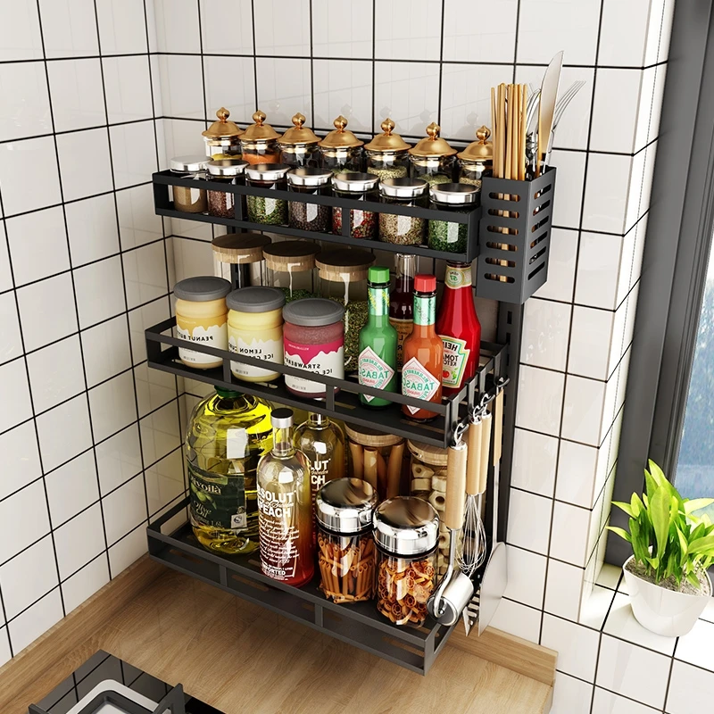 Wholesale household products Kitchen three layer spice rack arrangement rack Wall mounted spice bottle rack