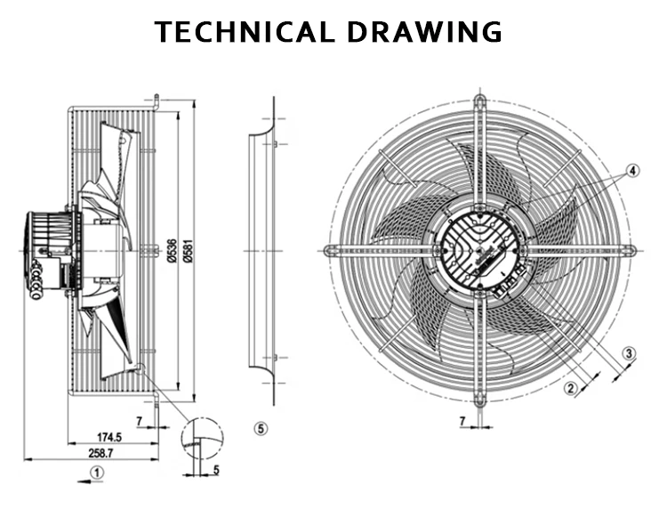 External Rotor Axial Fan, S3G450-LL07-M7, 380v-480v, 530W - detail 6