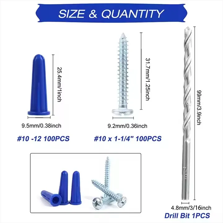 201PCS  Self Tapping Screw&Plastic Anchor&Masonry Drill Bit Kit  Zinc-Plastic Inch Metric System for Construction&Decoration supplier