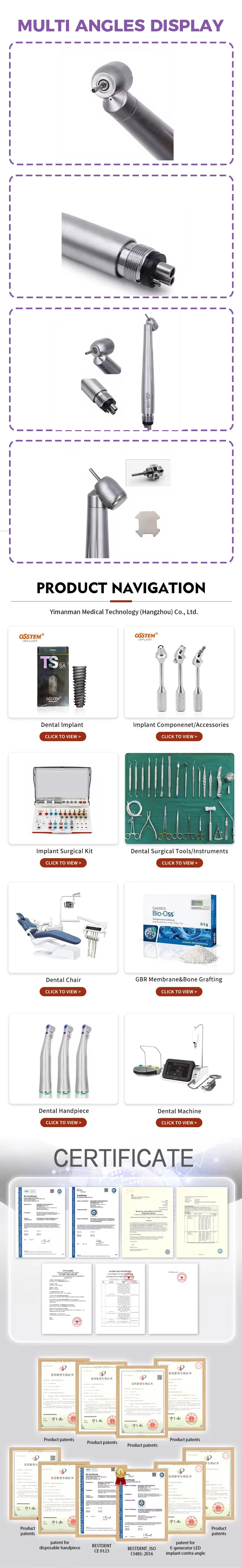 Made in China Handpiece High Speed Single Spray System Instruments Products Electric Airotor Handpieces Turbine 4holes factory