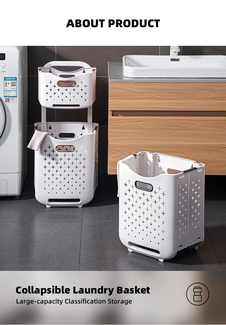 product wanuo 2 tier collapsible laundry basket breathable mildew proof laundry basket plastic laundry basket with wheels-2