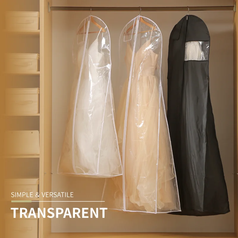 Transparent Long Garment Bag Wedding Dress Dust Cover Bag Wardrobe Bridal Clothing Organization