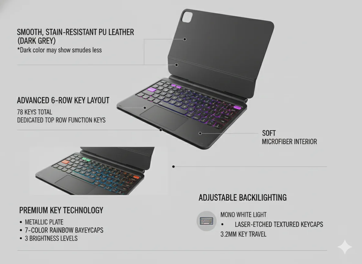 product aluminum magic keyboard for ipad pro11for ipad air backlighting trackpad scratch resistant water resistant self draining keycaps-11