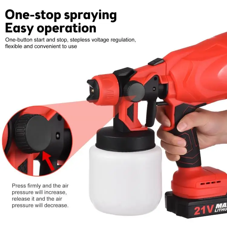 Cordless Paint Sprayer 21V Max Battery Electric Tools Paint Sprayer with 4 Copper Nozzles 3 Spray Patterns 800ml Container for F