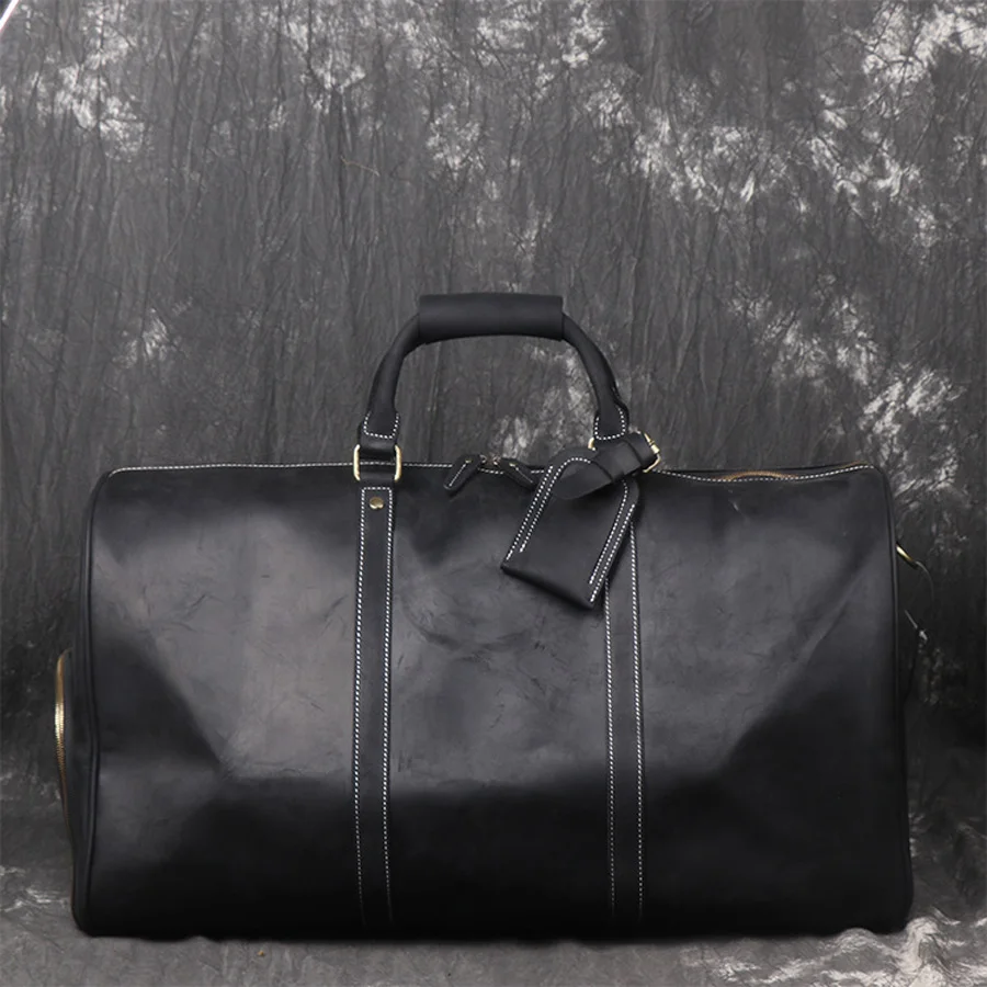 Extra Grande De Cuero Genuino De Los Hombres Bolsa De Viaje Vintage Bolso  De Cuero De Caballo Loco Hombre Bolsos De Viaje De Equipaje De Cuero Real  Bolsas Fin De Semana -