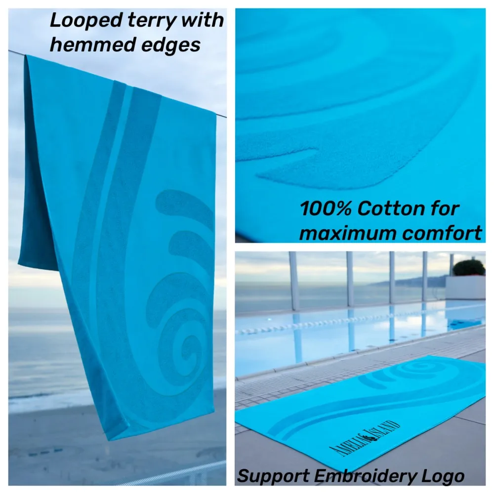 custom woven logo jacquard travel bath towel terry cloth embossed cotton beach towel