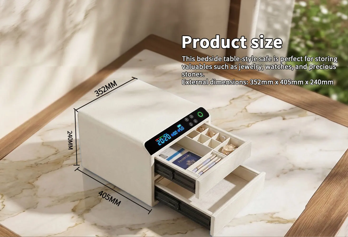 dr 1272 ft ceqsafe smart luxury biometric steel jewelry safe box smart anti theft 2 drawers with fingerprint recognition for home-2