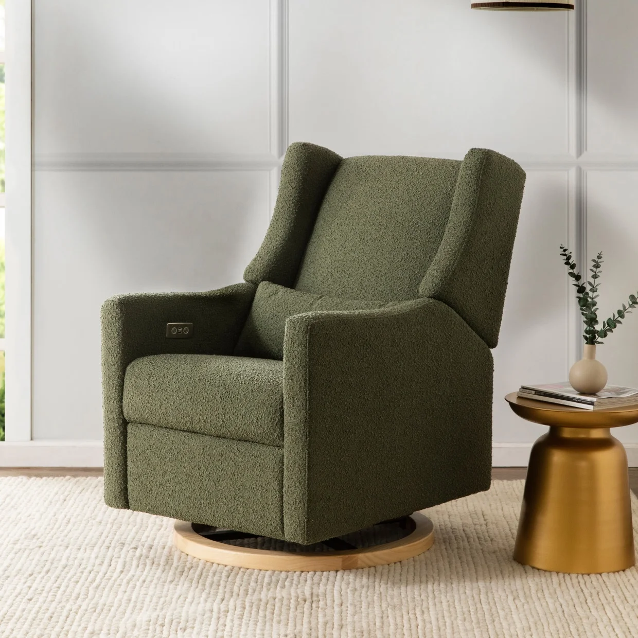 NOVA Nursery Room Swivel Glider Chair Comfortable Living Room Rocking Armchair Functional Curve Back Swivel Glider Chairs