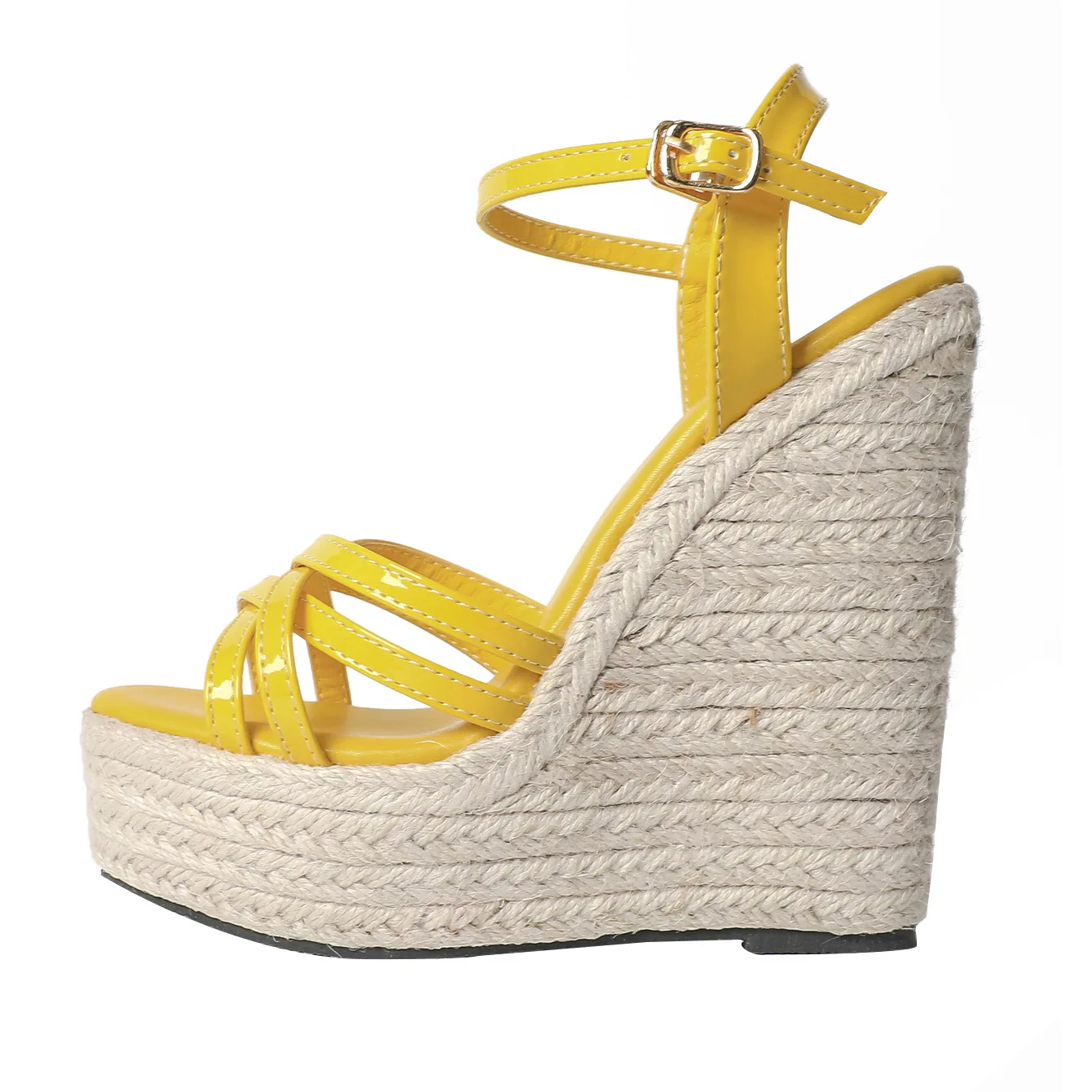 34-43 Simple woven hemp rope belt women's shoes large wedge heel thick sole sandals custom logo