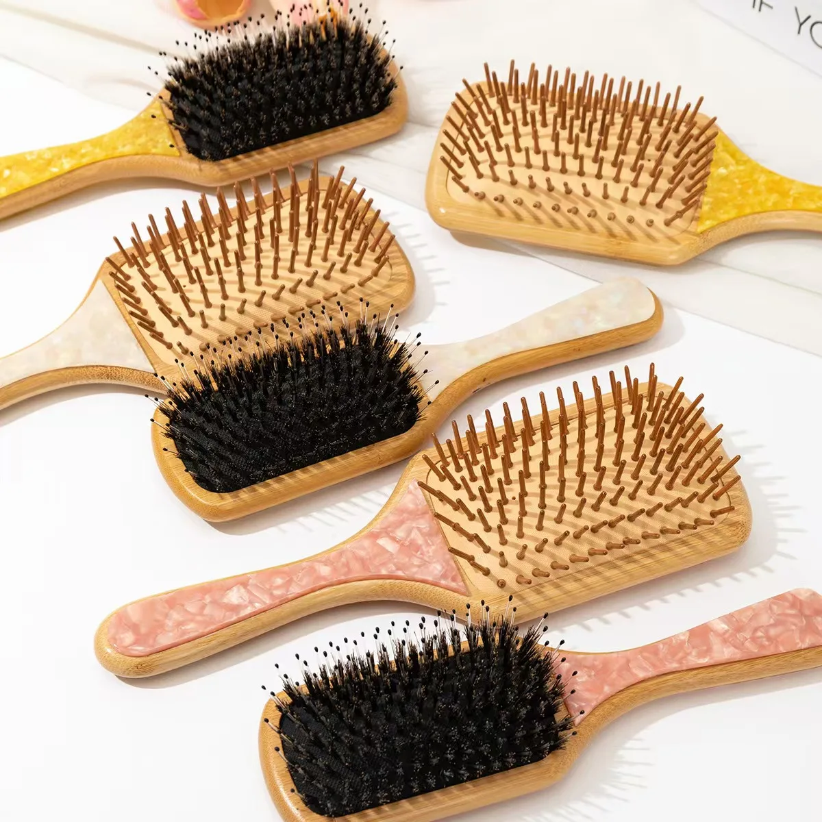 Custom Logo Eco-Friendly Modern Hair Tool Natural Bamboo Air Bag Hair Brush Acetate Bristle Paddle Eco-Friendly Hair Care Comb manufacture