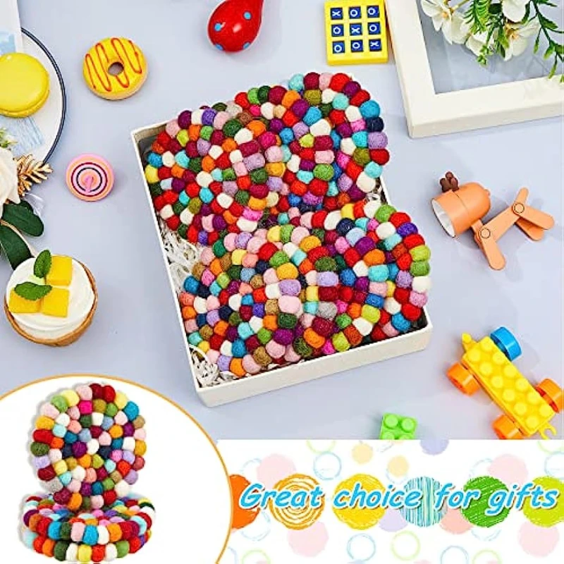 8 Pcs Round Felt Ball Coasters Wool Colorful Absorbent Coasters