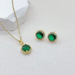 Fashion Jewelry Set New Luxury Women Real Gold Plated Circle Zircon Pendant Necklace And Earrings Set For Gift