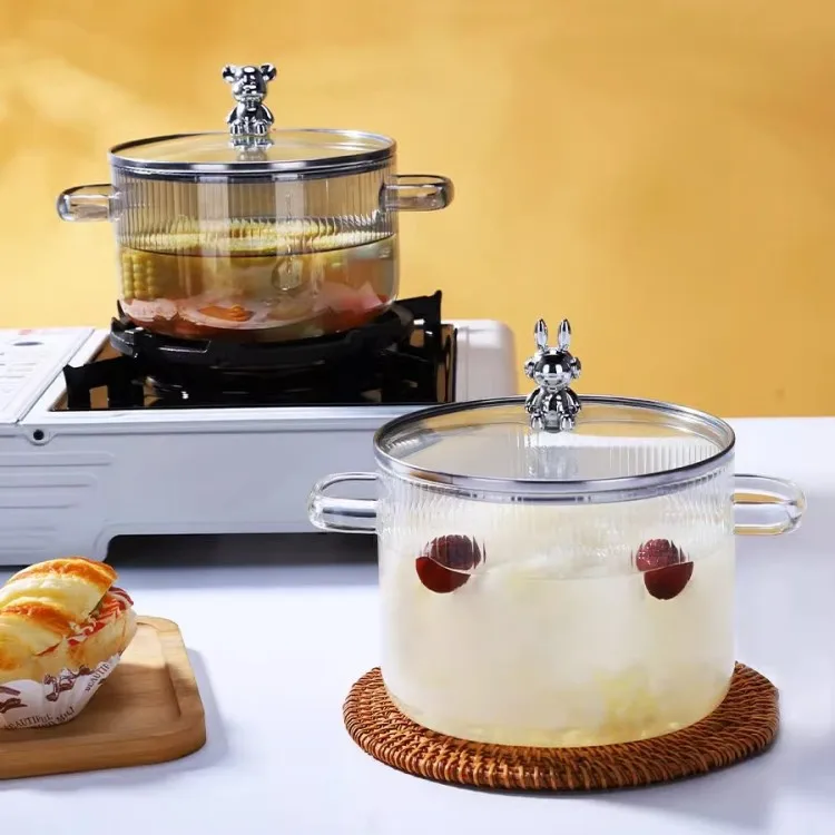 Heat-resistant Stovetop Cooking Pot Cookware Set Stew Soup Pot with Lid Clear Glass High Borosilicate Glass Hand Made CLASSIC