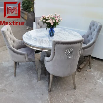 Dining Table Chairs Set Dinning Furniture Classicial UK Design Louis Round Marble Stainless Steel Home Furniture Modern Metal