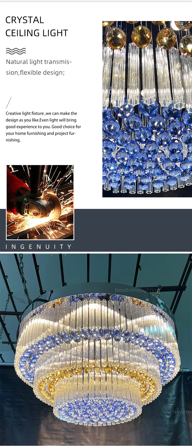 CPL-251 Custom Indoor Hotel Lobby Villa Decoration Fixtures Luxury Crystal Chandelier Ceiling Lamp factory