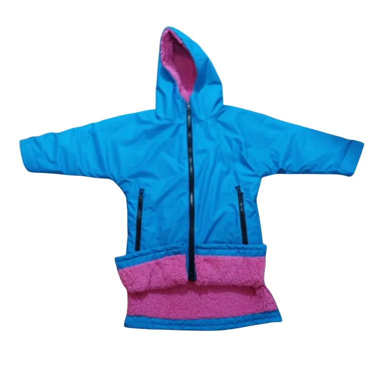 Recycled kids robe with fleece lining custom waterproof windproof changing robe for kids