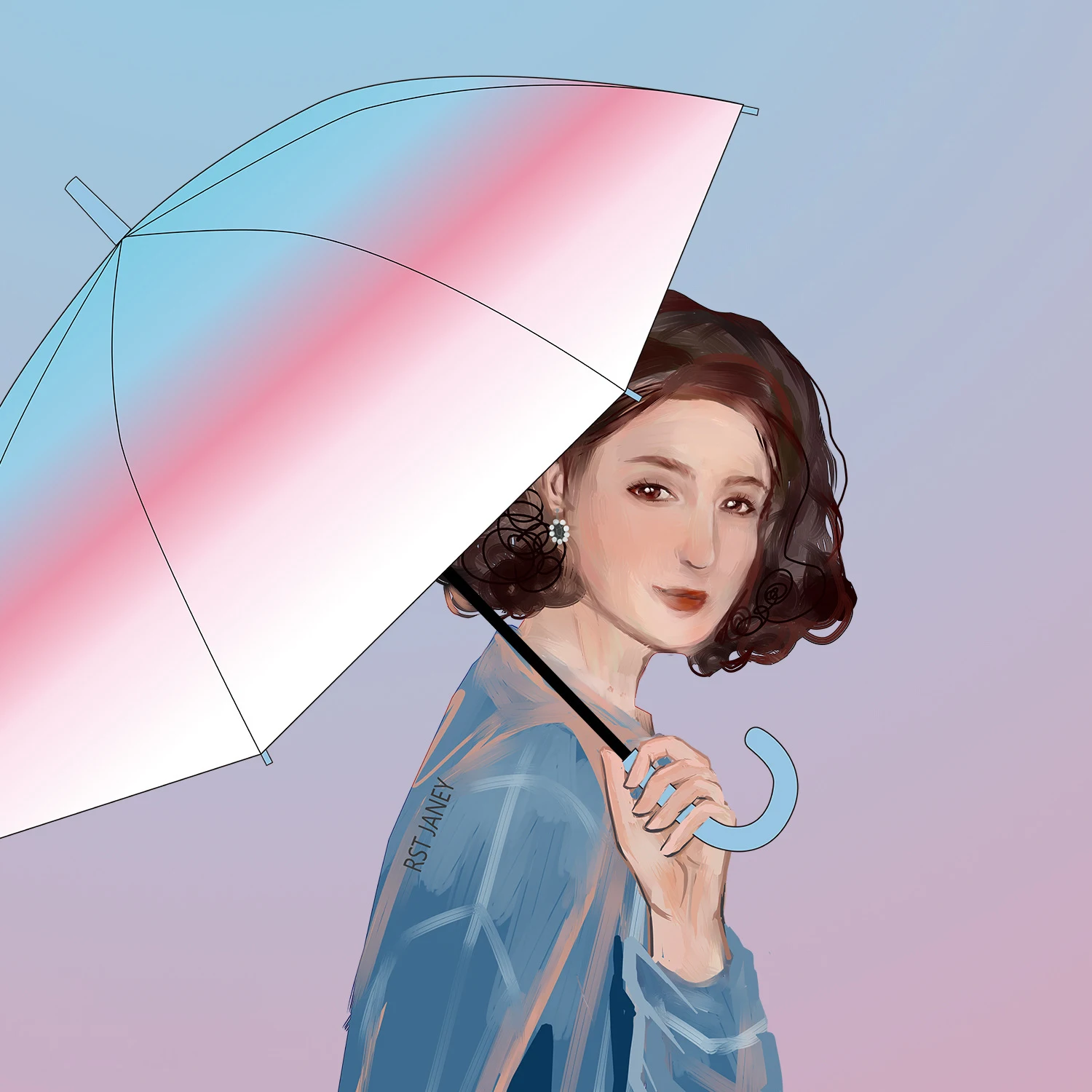 DD2711 Japan Branded Gradient Color Umbrellas Rainbow Fashion Matte Rain Sunshade Straight Rain Umbrellas