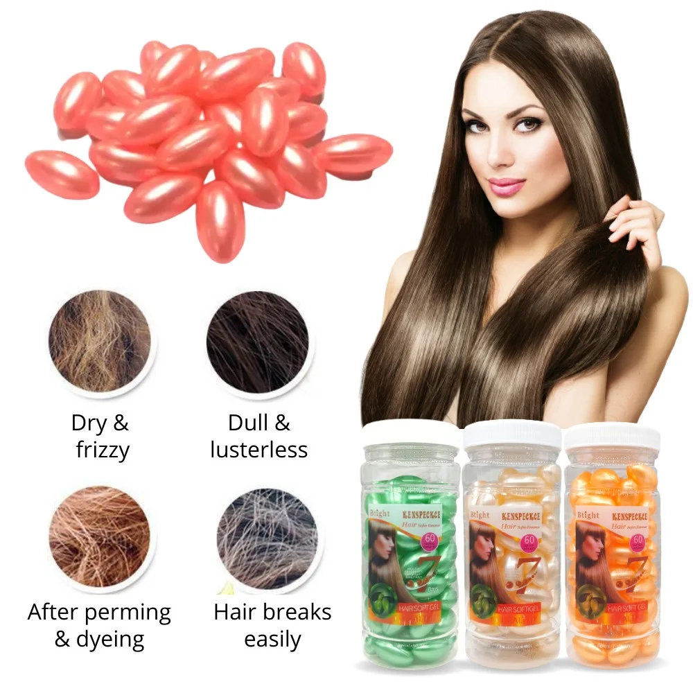 60pcs Natural Argan Oil Capsule Soft Gel Hair Care Growth Oil Serum