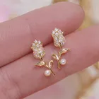 Rose Earrings Ins Hot Selling Rose Flower Women's Earrings Shiny Zircon Bohemian Stud Earrings