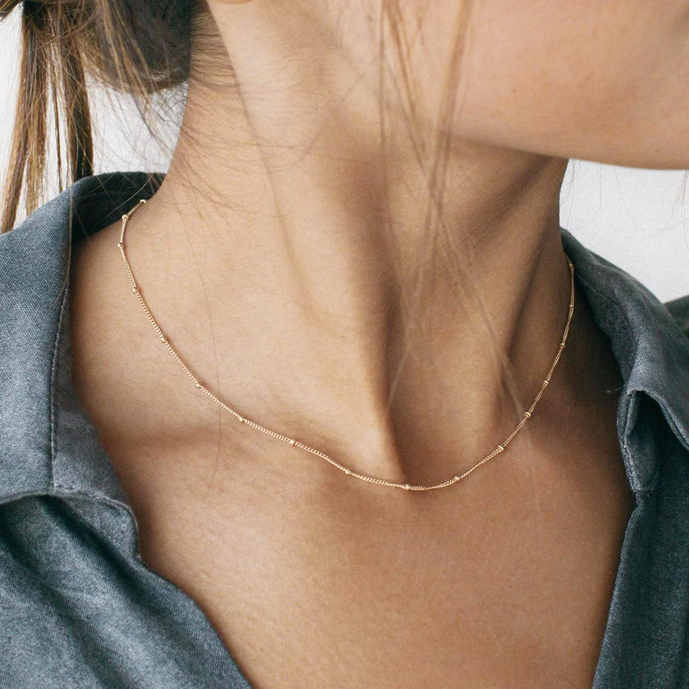 Dainty 14k Gold Plated Beaded Chain 