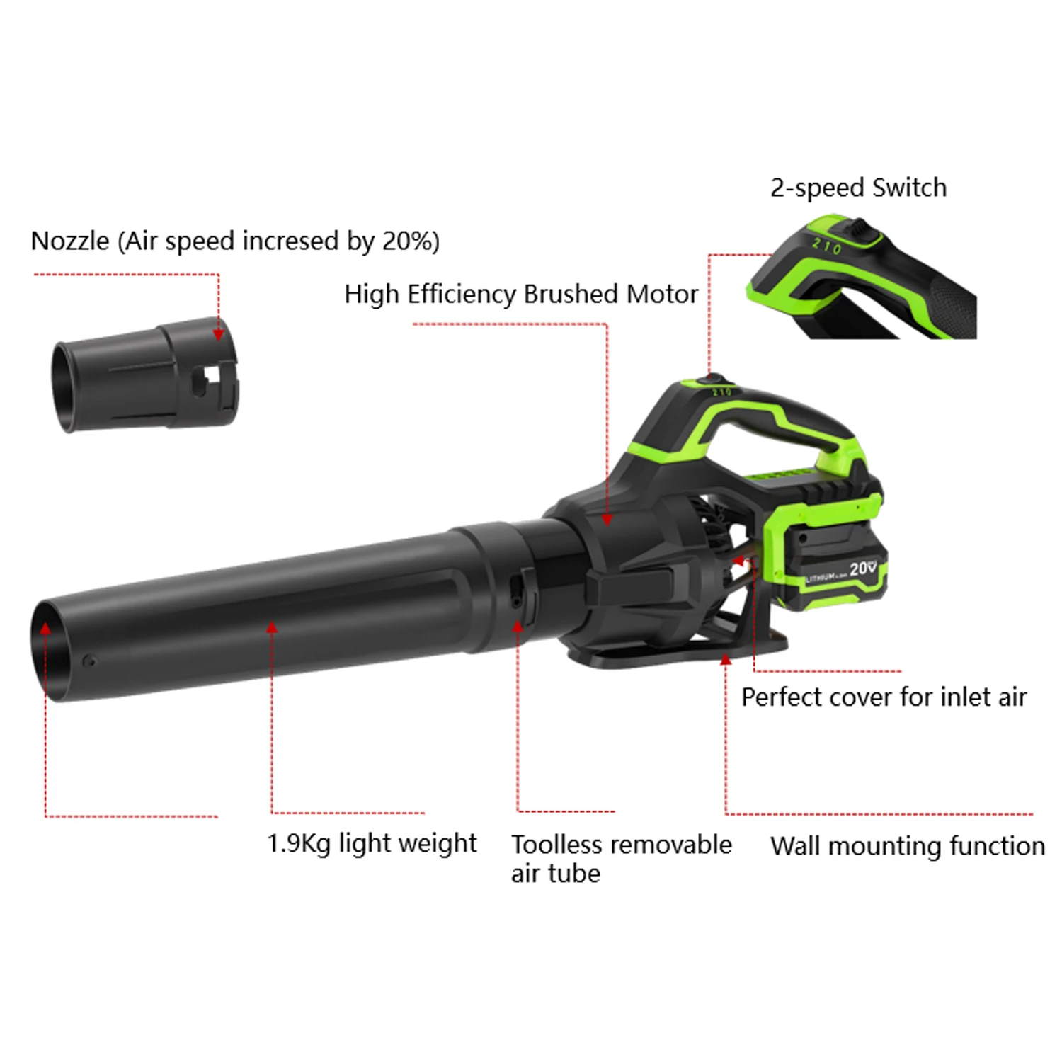 Leaf Blower, 20V, Cordless, Axial - detail 6