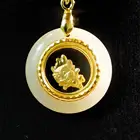 Yellow Carved Pendant Jade 24k Yellow Gold 12 Chinese Zodiac Signs Necklace Carved Jadeite Pendant