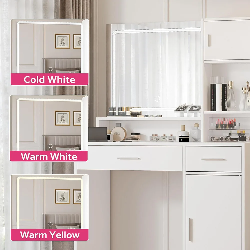 Modern 3-Level Storage Dresser with Large Drawer 3 Lighting Modes & Adjustable Brightness LED Lighted Mirror for Bedroom factory