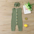 Clothes Baby Plain Cotton Sleeveless 1 Piece Jumpsuit Outfits Clothes Ribbed Baby Romper And Headband Set
