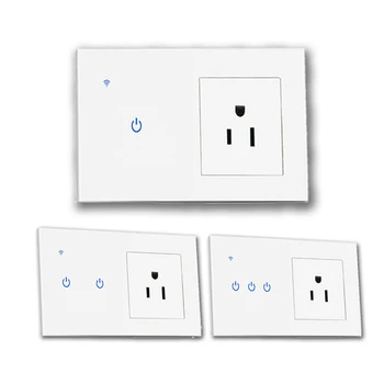 US Standard Type 146 White Glass Panel smart WIFI 3 gang 1 way switch 3 pin socket voice remote timing switch
